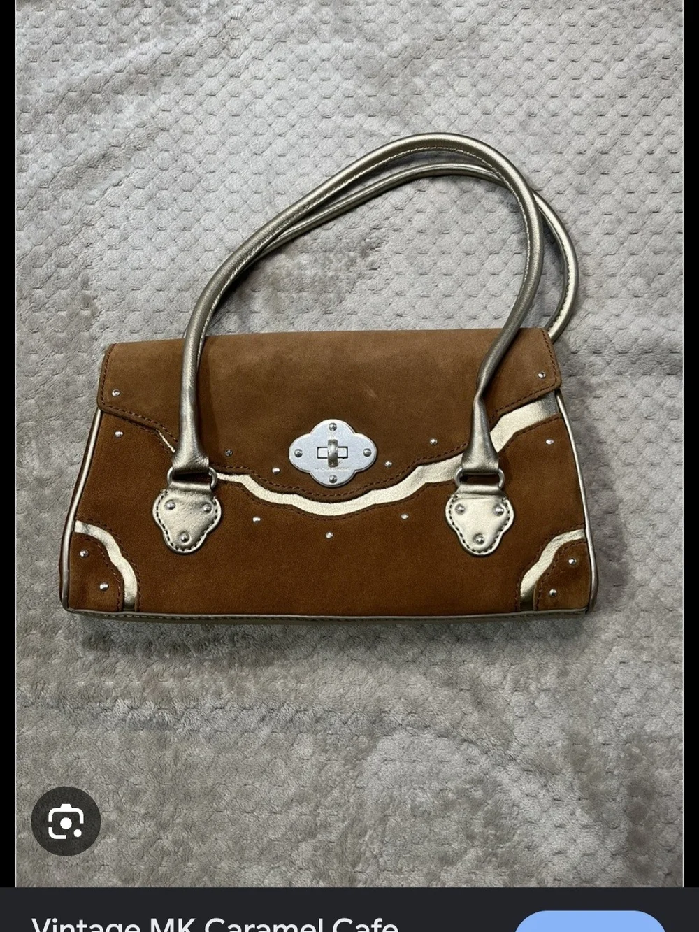 Michael Kors Brown Suede Crossbody with Silver Leather Strap And Hardware